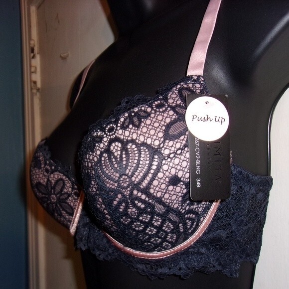 Youmita 34B Blue Knight Two Tone Floral Lace Push Up Bra NWT - Picture 3 of 3